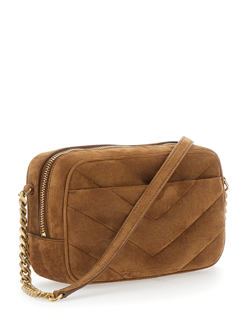 Saint Laurent Women Brown Crossbody Bag With Adjustable Shoulder Strap And Cassandre Plaque On The Front In Suede Women SAINT LAURENT