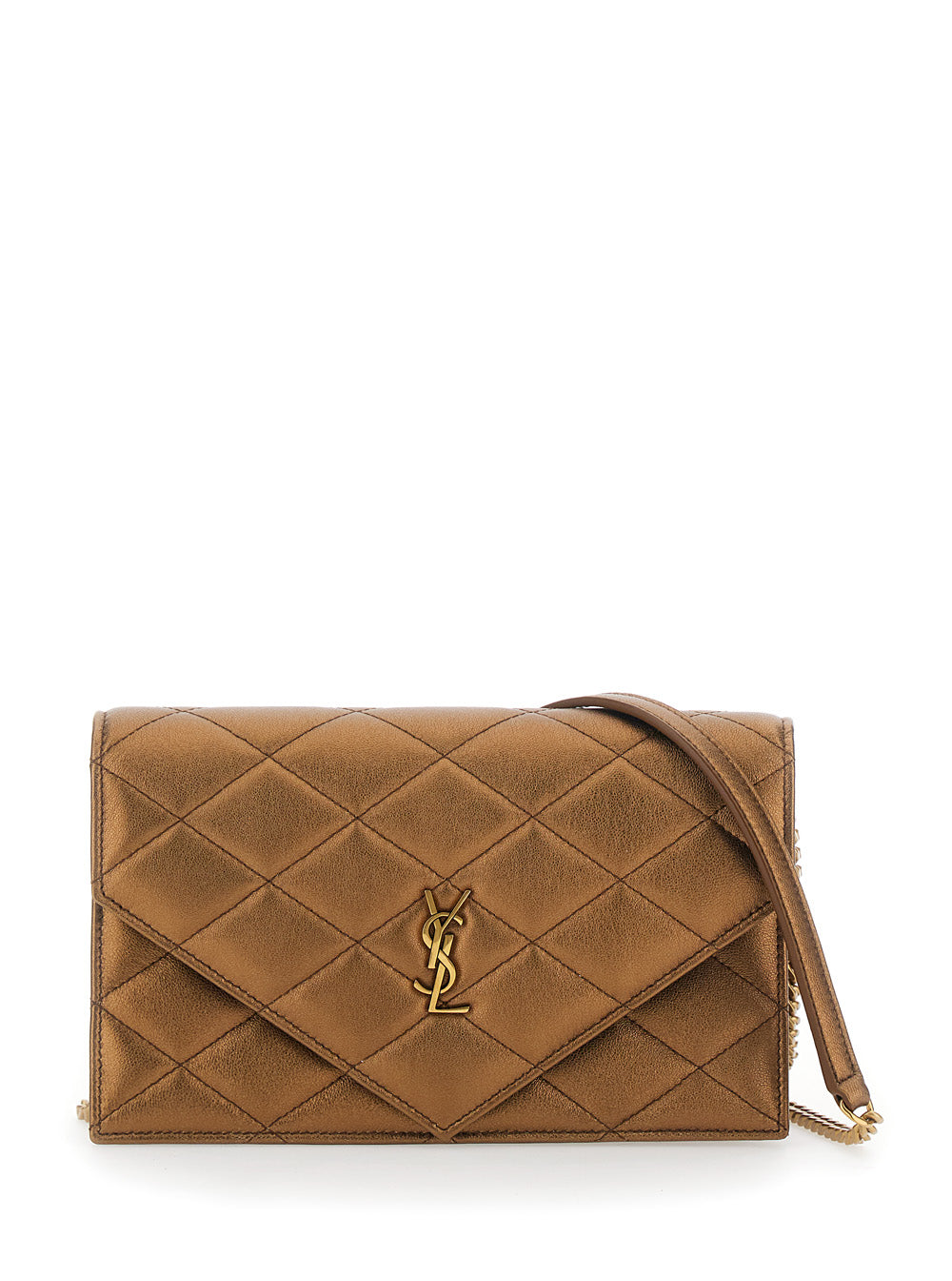 Saint Laurent Women Brown Crossbody Bag With Chain Strap And Cassandre Plaque On The Front In Leather For Women SAINT LAURENT