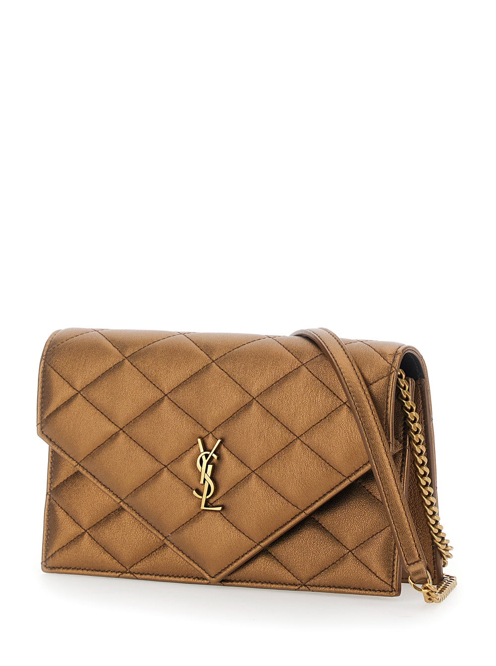 Saint Laurent Women Brown Crossbody Bag With Chain Strap And Cassandre Plaque On The Front In Leather For Women SAINT LAURENT
