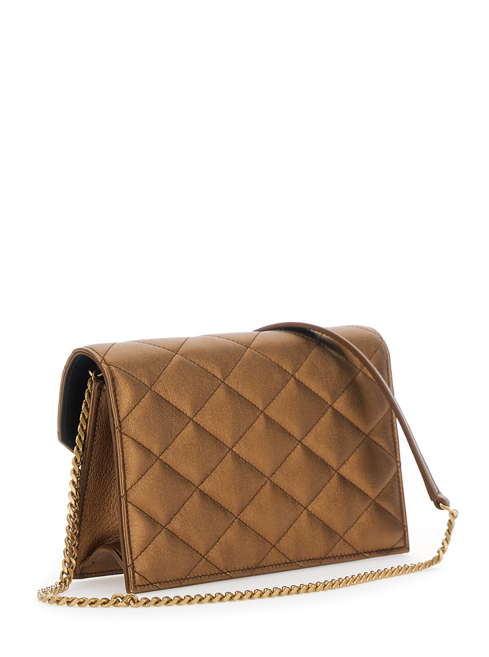 Saint Laurent Women Brown Crossbody Bag With Chain Strap And Cassandre Plaque On The Front In Leather For Women SAINT LAURENT