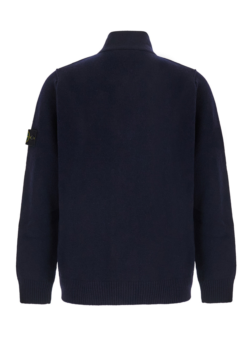 Stone Island Men Blue Cardigan With High Collar And Logo Patch On The Sleeve In Wool For Men STONE ISLAND