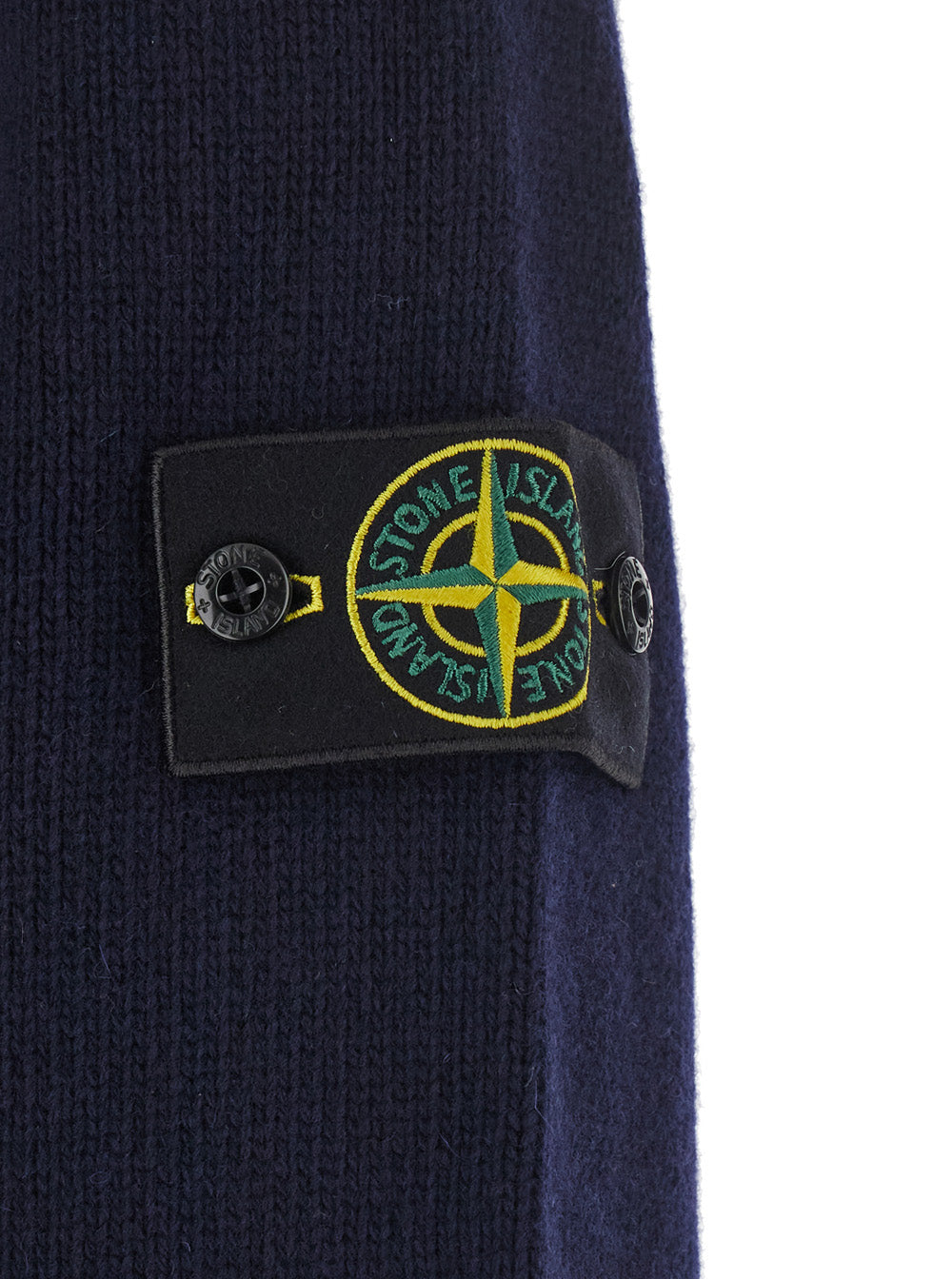 Stone Island Men Blue Cardigan With High Collar And Logo Patch On The Sleeve In Wool For Men STONE ISLAND