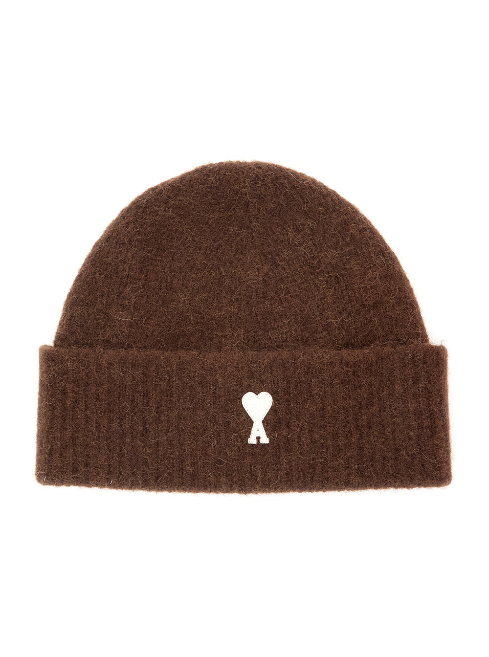 Ami Paris Men Beanie With Ami De Coeur Logo And Brown Tech Fabric Unisex AMI PARIS