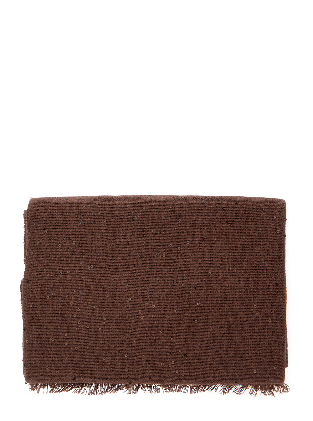Brunello Cucinelli Women Brown Rectangular Scarf With Sequin Decoration In Cashmere And Silk Blend For Women BRUNELLO CUCINELLI