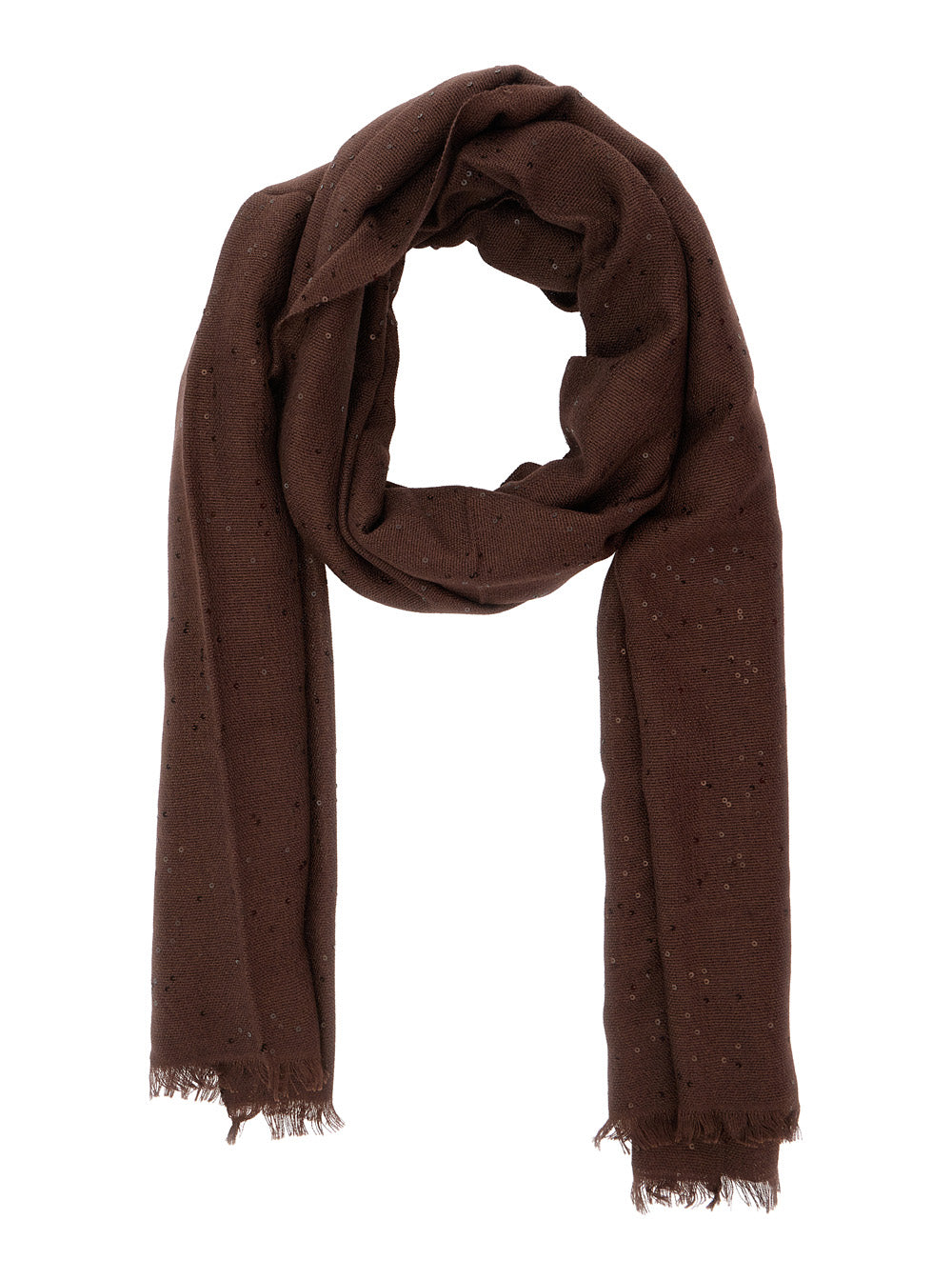 Brunello Cucinelli Women Brown Rectangular Scarf With Sequin Decoration In Cashmere And Silk Blend For Women BRUNELLO CUCINELLI
