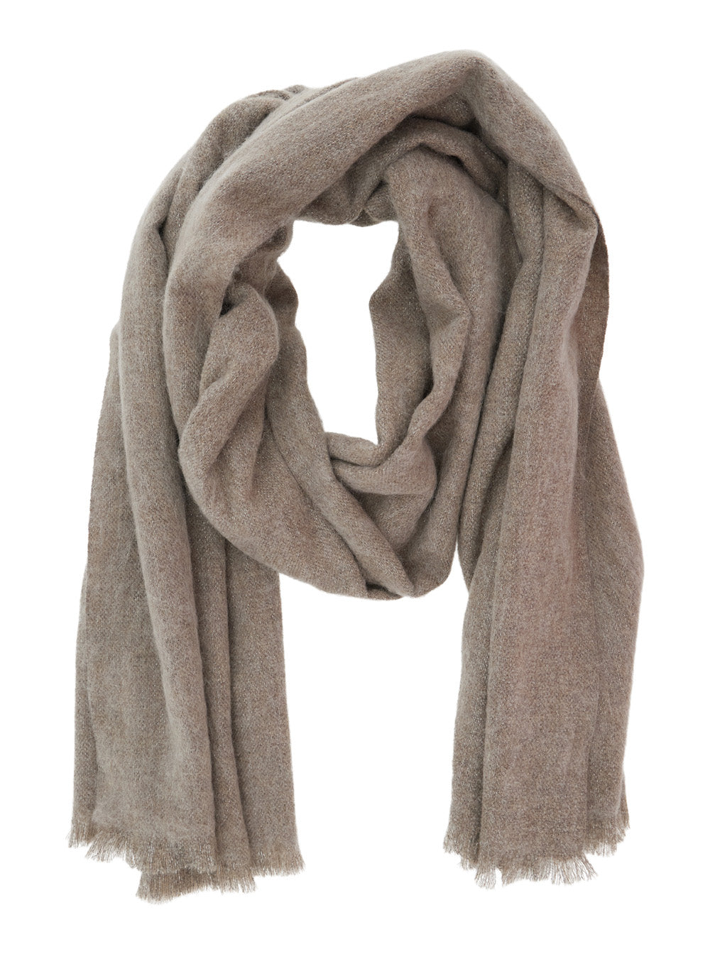 Brunello Cucinelli Women Beige Scarf With Square Design Adn Frayed Edges In Wool And Cashmere Blend Women BRUNELLO CUCINELLI