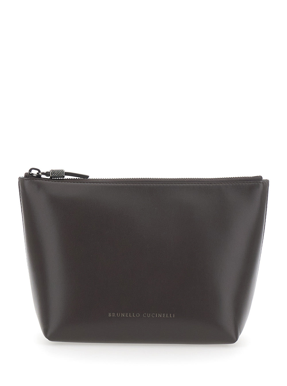 Brunello Cucinelli Women Brown Beauty Case With Embossed Logo Lettering On The Front In Leather Women BRUNELLO CUCINELLI
