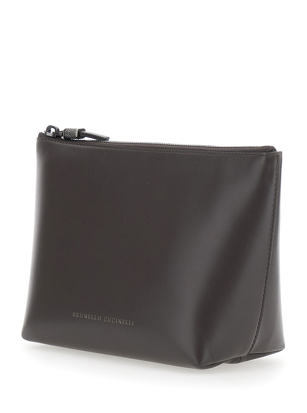 Brunello Cucinelli Women Brown Beauty Case With Embossed Logo Lettering On The Front In Leather Women BRUNELLO CUCINELLI