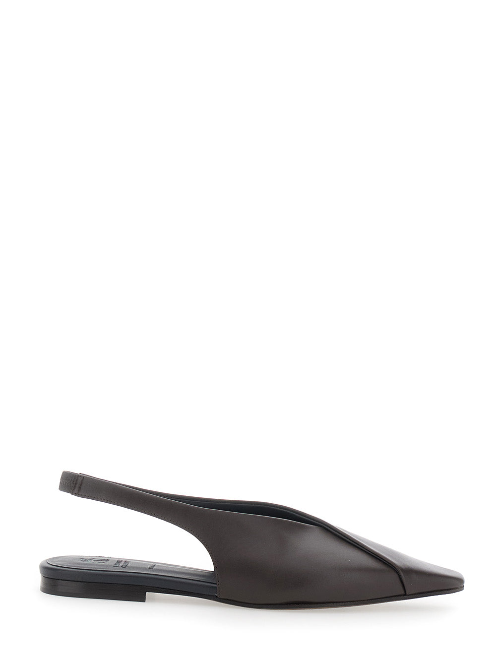 Brunello Cucinelli Women Brown Slingback Ballet Shoes With Square Toe In Leather For Women BRUNELLO CUCINELLI