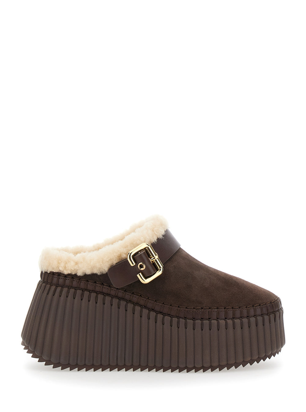 Chloé Women Brown Mule With Fur Lining And Leather Sole CHLOE