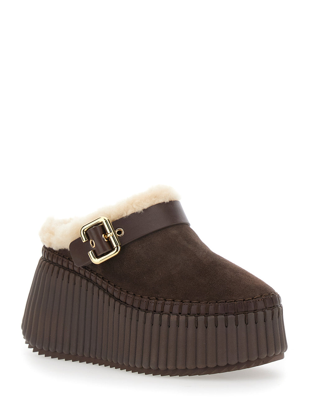 Chloé Women Brown Mule With Fur Lining And Leather Sole CHLOE