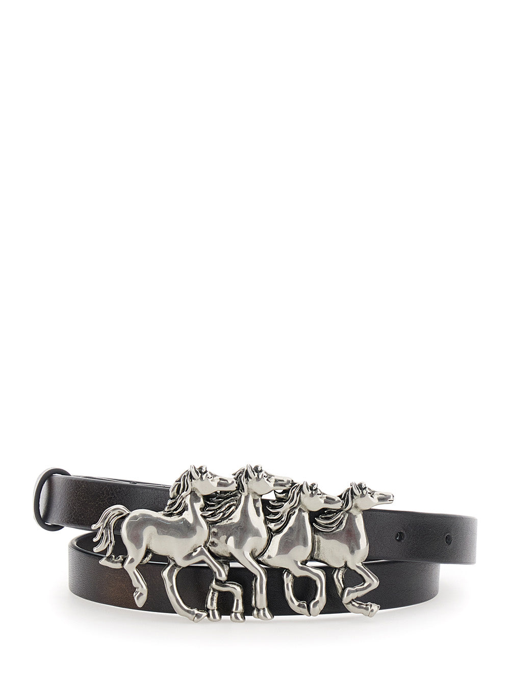Chloé Women Belt With Running Horses Details In Black Leather For Women CHLOE