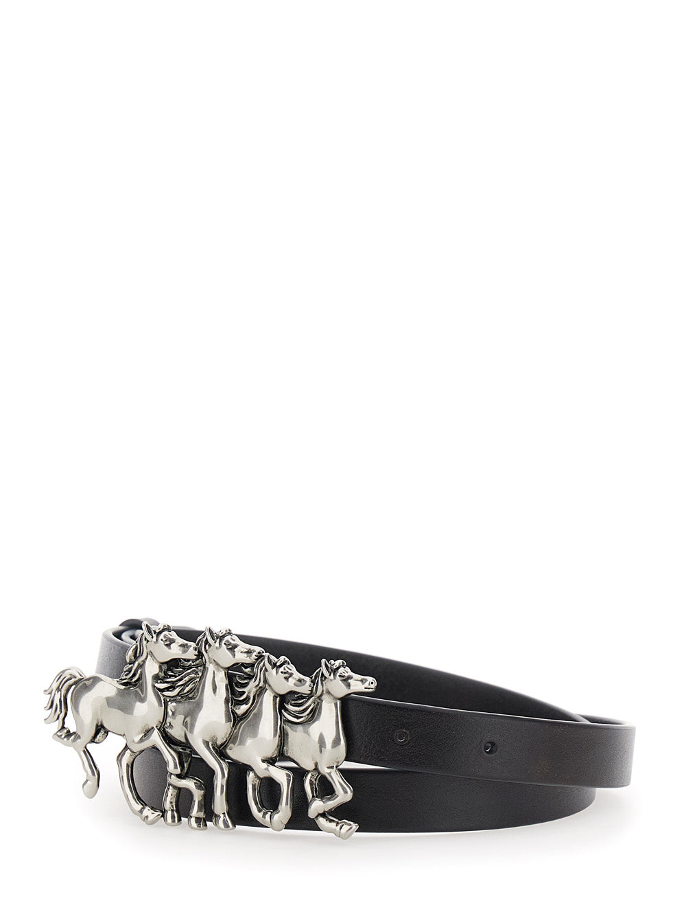 Chloé Women Belt With Running Horses Details In Black Leather For Women CHLOE