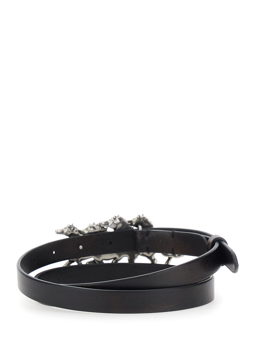 Chloé Women Belt With Running Horses Details In Black Leather For Women CHLOE