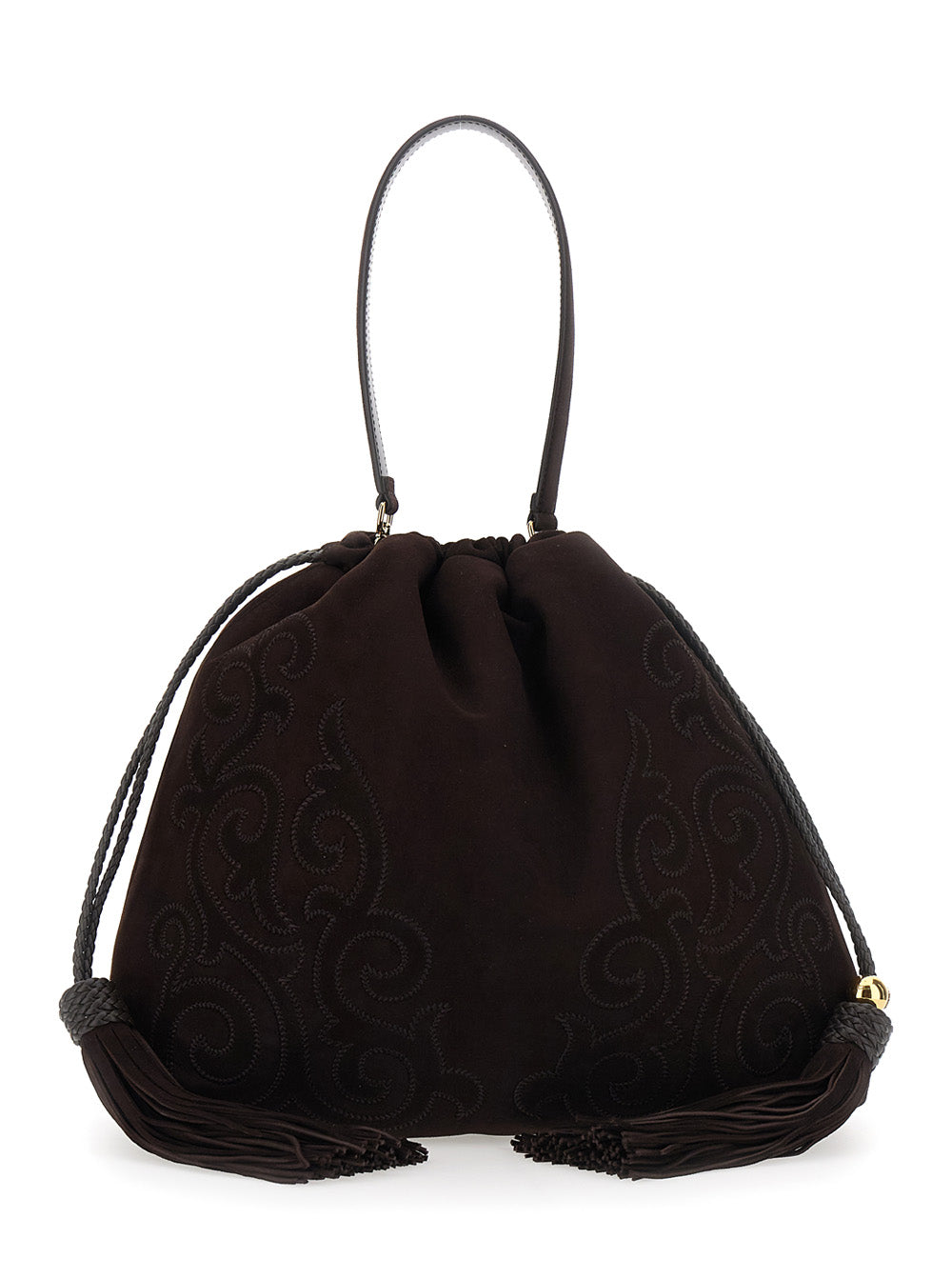 Etro Women 'Kalispera' Black Shoulder Bag With Drawstring Closure And Embroidery In Suede For Women ETRO