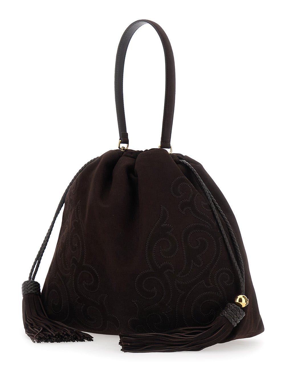 Etro Women 'Kalispera' Black Shoulder Bag With Drawstring Closure And Embroidery In Suede For Women ETRO