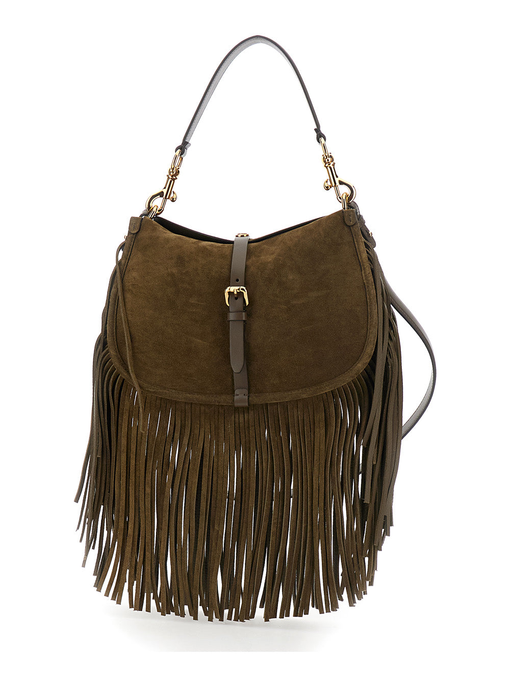 Etro Women 'Pony' Brown Shoulder Bag With Adjustable And Removable Shoulder Strap And Fringes In Suede For Women ETRO