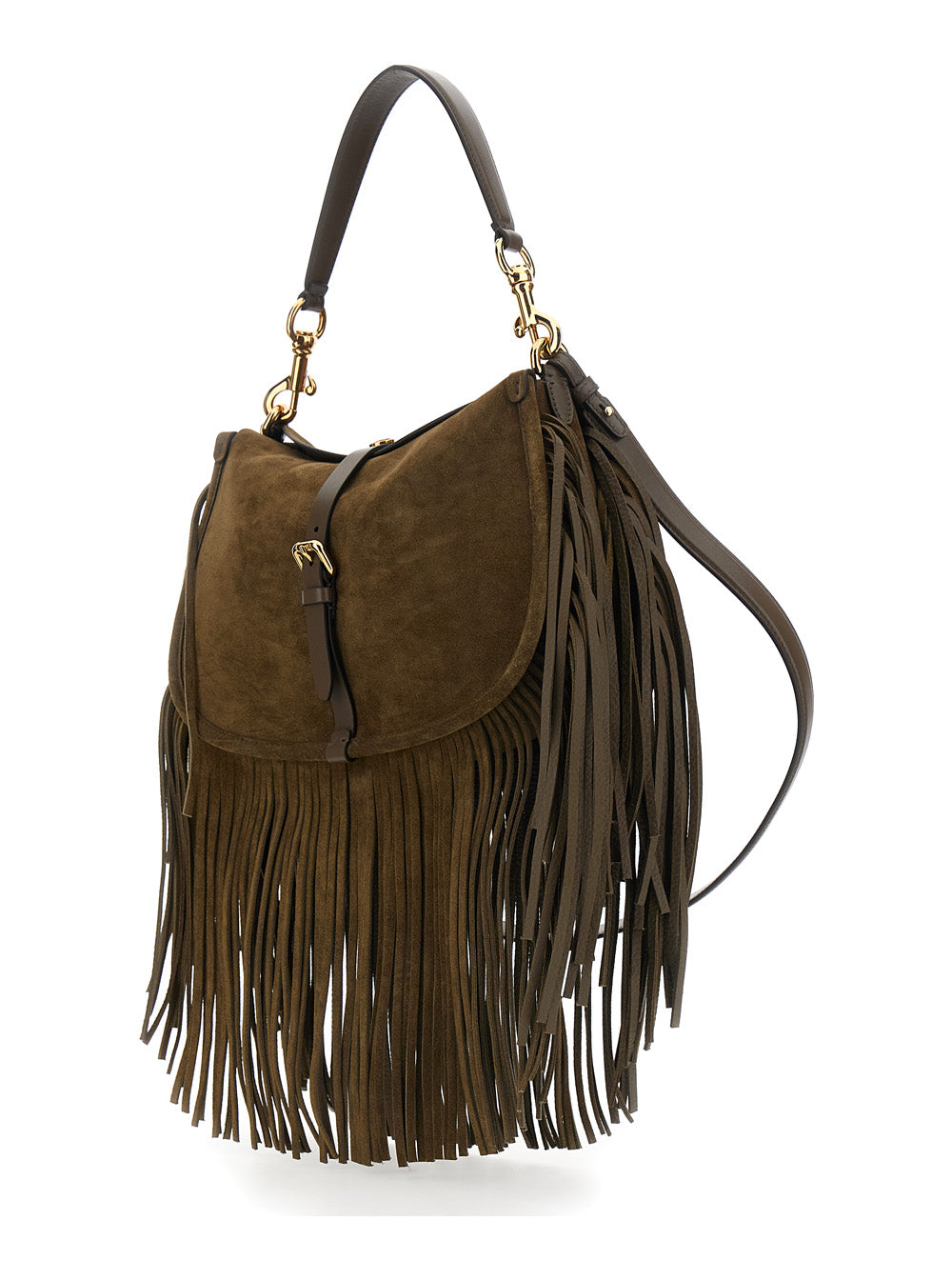 Etro Women 'Pony' Brown Shoulder Bag With Adjustable And Removable Shoulder Strap And Fringes In Suede For Women ETRO