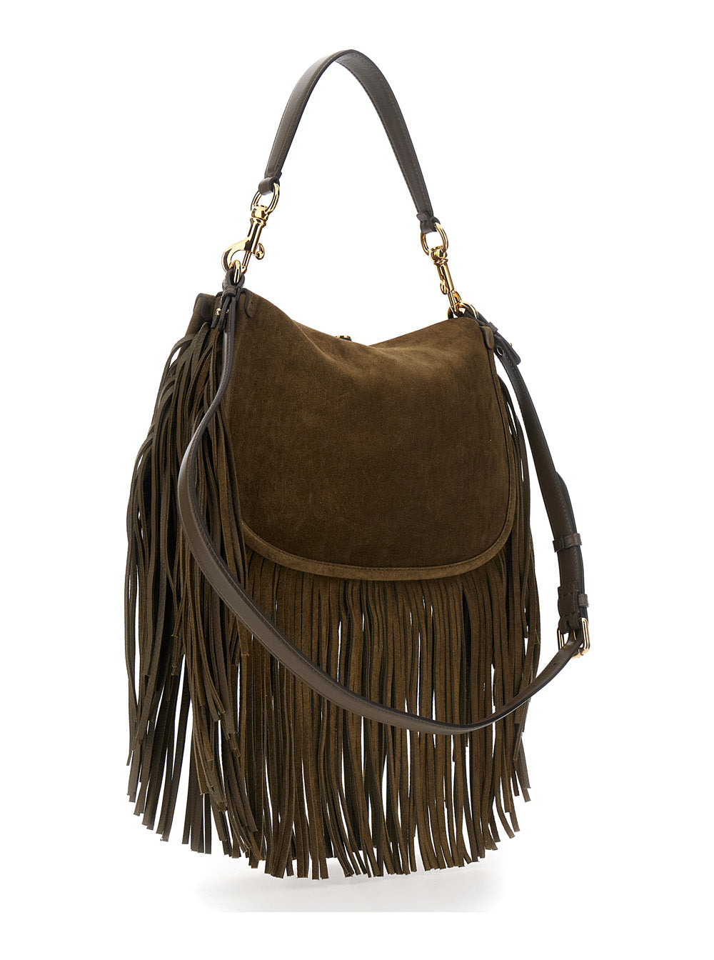 Etro Women 'Pony' Brown Shoulder Bag With Adjustable And Removable Shoulder Strap And Fringes In Suede For Women ETRO