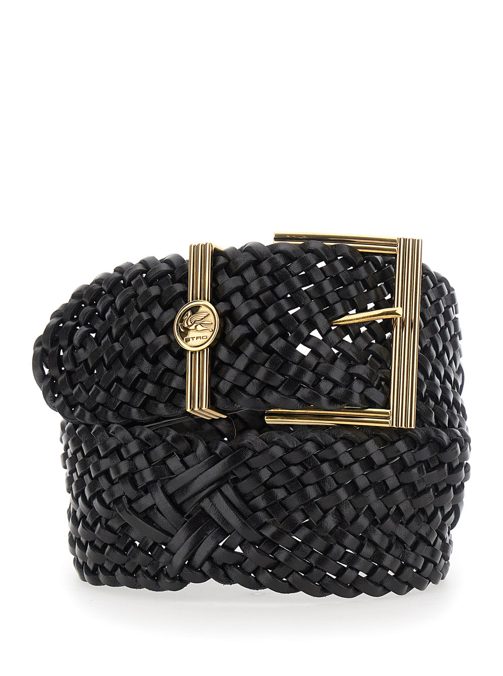 Etro Women Black Belt With Woven Design And Pegaso Logo In Leather For Women ETRO