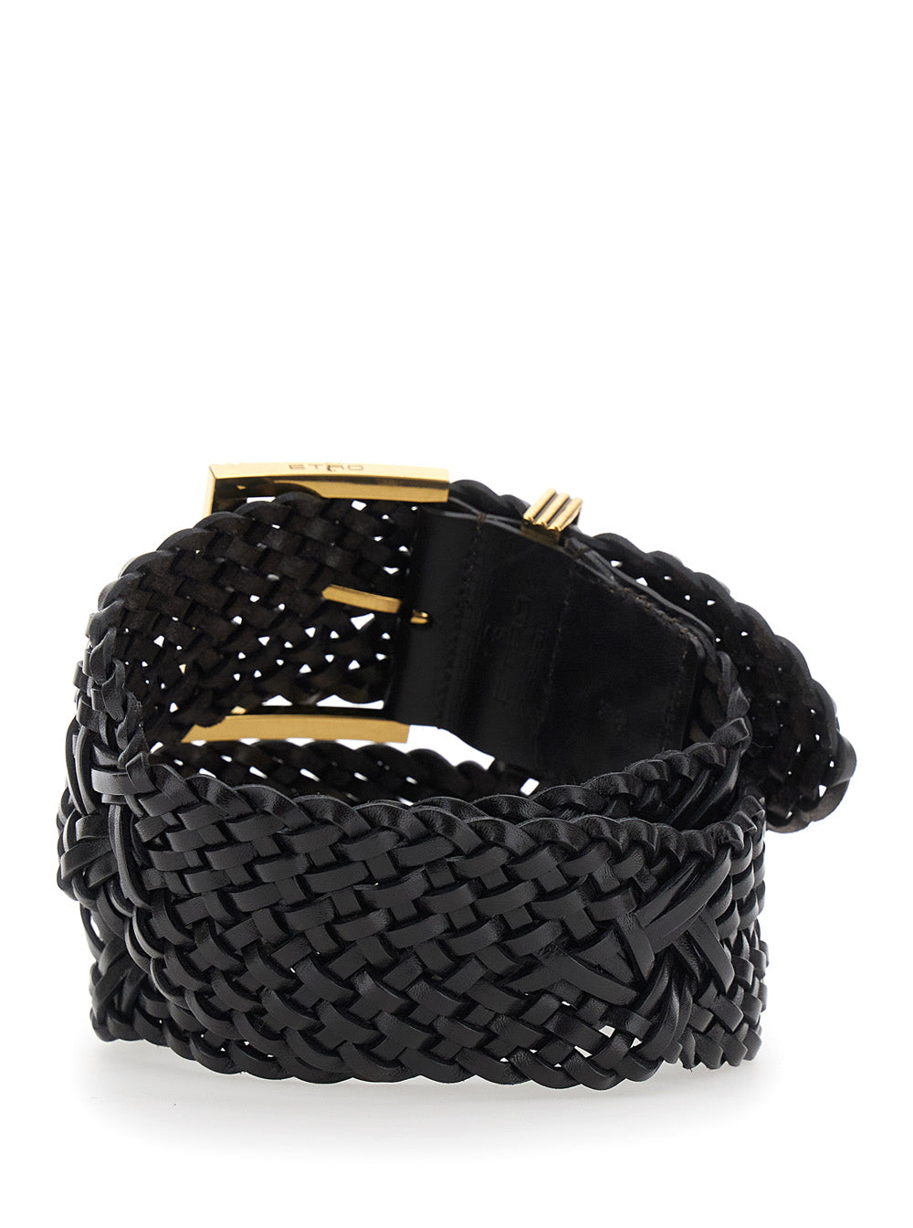 Etro Women Black Belt With Woven Design And Pegaso Logo In Leather For Women ETRO
