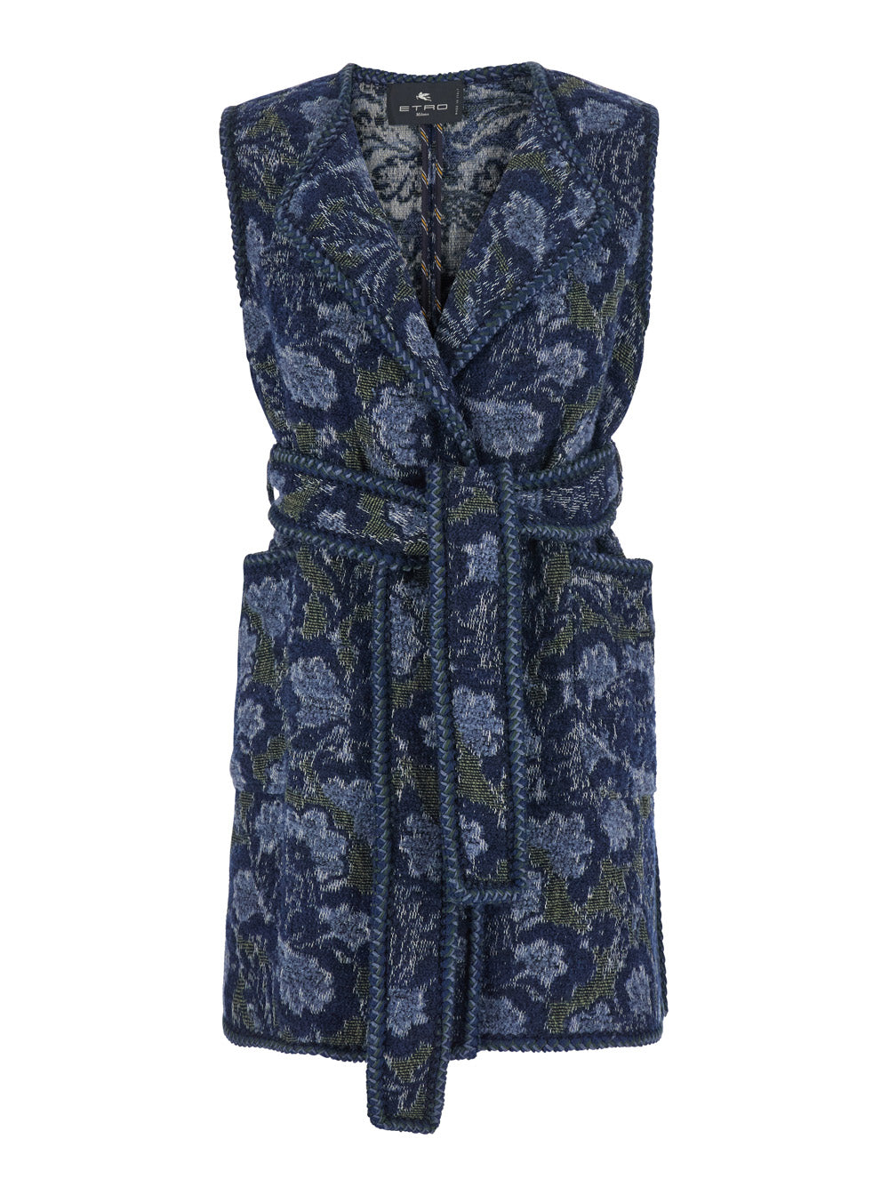 Etro Women Women's Vest With Patch Pockets And Belt In Blue ETRO