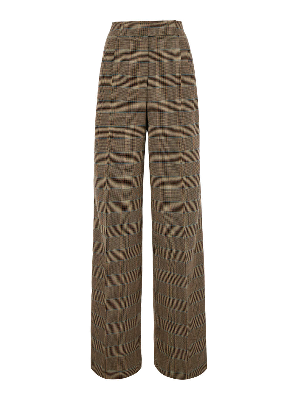 Etro Women Beige Pants With Front Closure And All-Over Prince Of Wales Motif In Wool Blend For Women ETRO