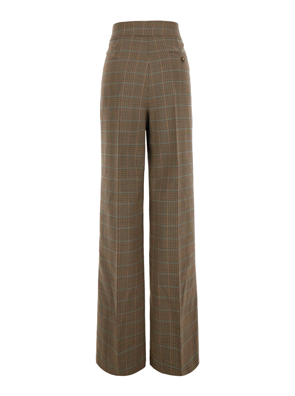 Etro Women Beige Pants With Front Closure And All-Over Prince Of Wales Motif In Wool Blend For Women ETRO