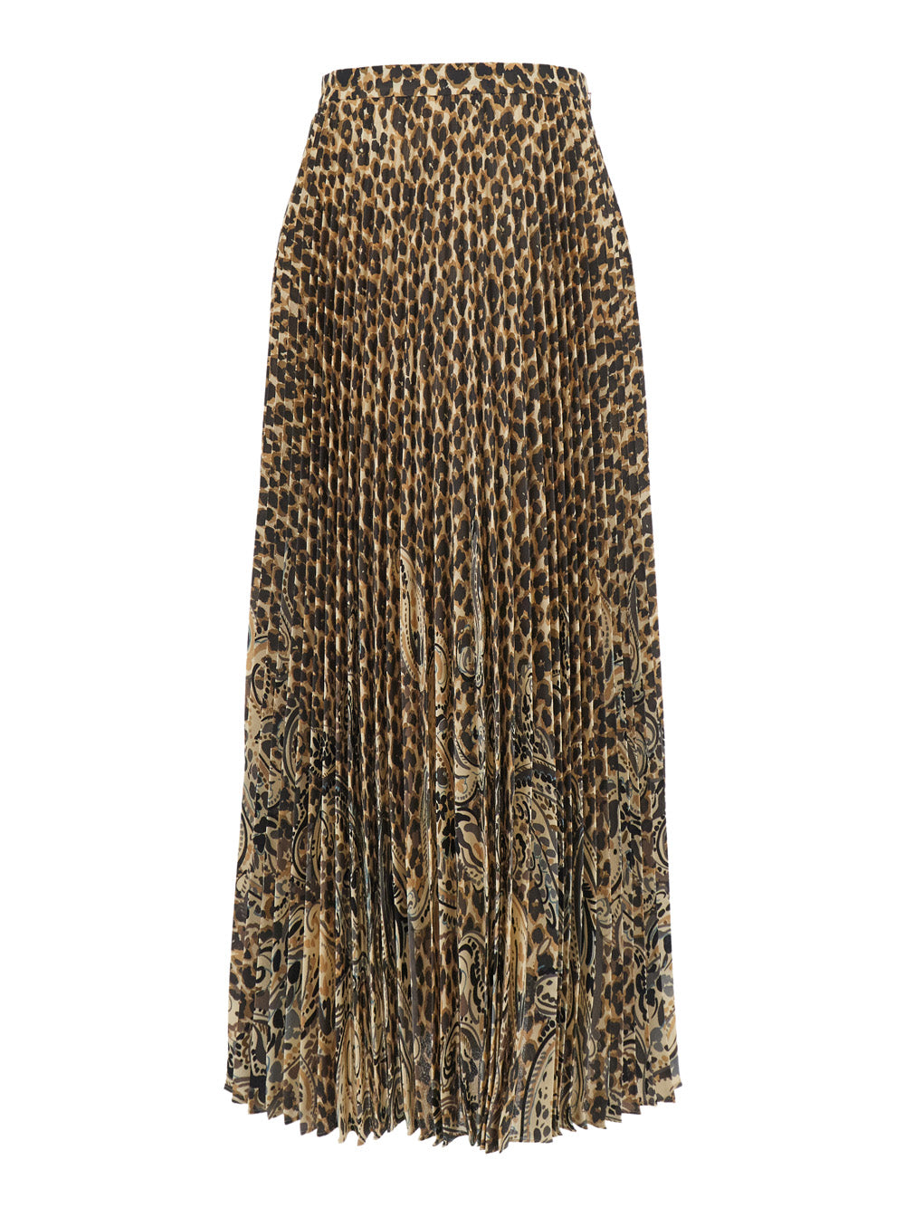 Etro Women Brown High-Waisted Midi Skirt With All-Over Leopard Motif In Tech Fabric Women ETRO