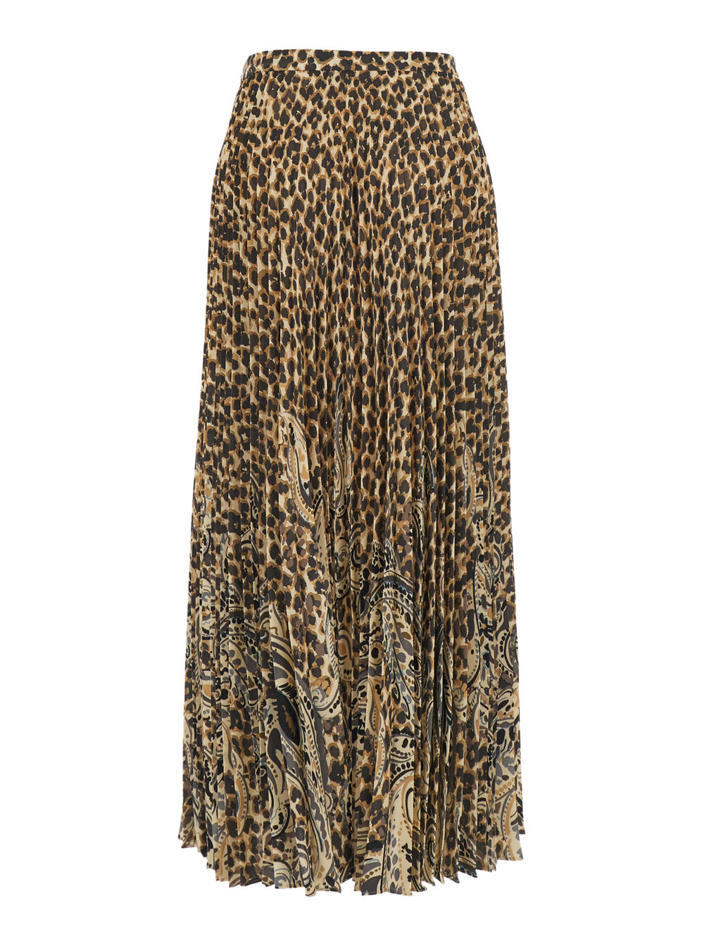 Etro Women Brown High-Waisted Midi Skirt With All-Over Leopard Motif In Tech Fabric Women ETRO