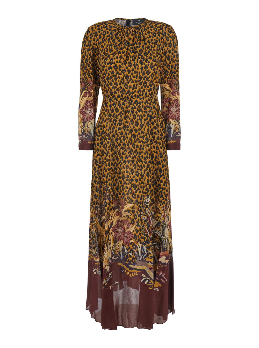 Etro Women Brown Long Dress With All-Over Animalier Motif In Tech Fabric Women ETRO