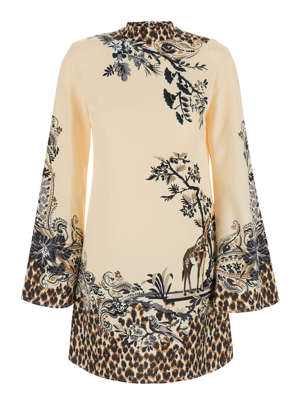 Etro Women Multicolor High-Neck Dress With Flared Long Sleeves And  Print On The Front And Back In Cotton Blend For Women ETRO