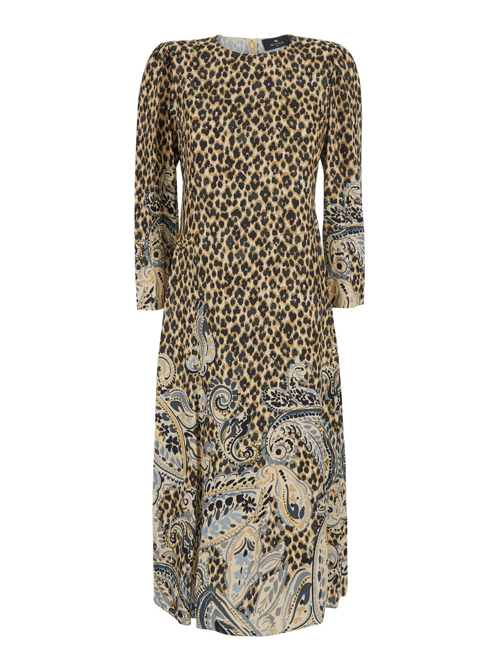 Etro Women Brown Round Neck Dress With Floral Animalier Print In Tech Fabric Women ETRO