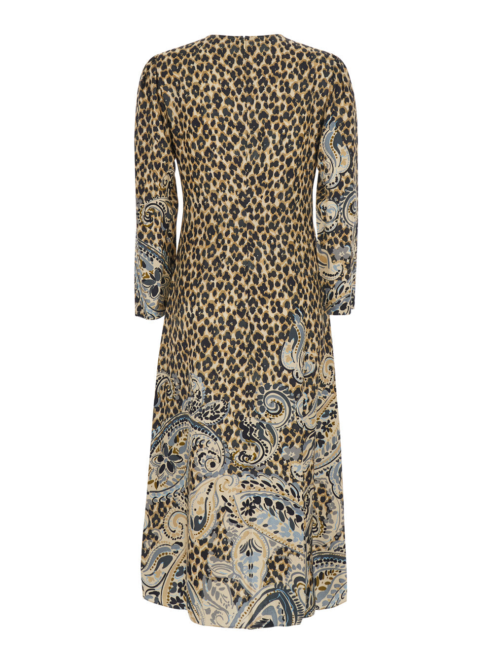 Etro Women Brown Round Neck Dress With Floral Animalier Print In Tech Fabric Women ETRO