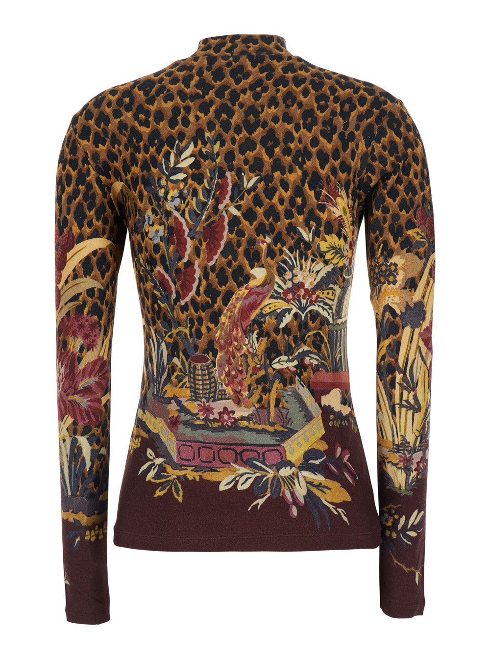 Etro Women Brown High-Neck Sweater With Animal Motif All-Over In Wool Blend Women ETRO