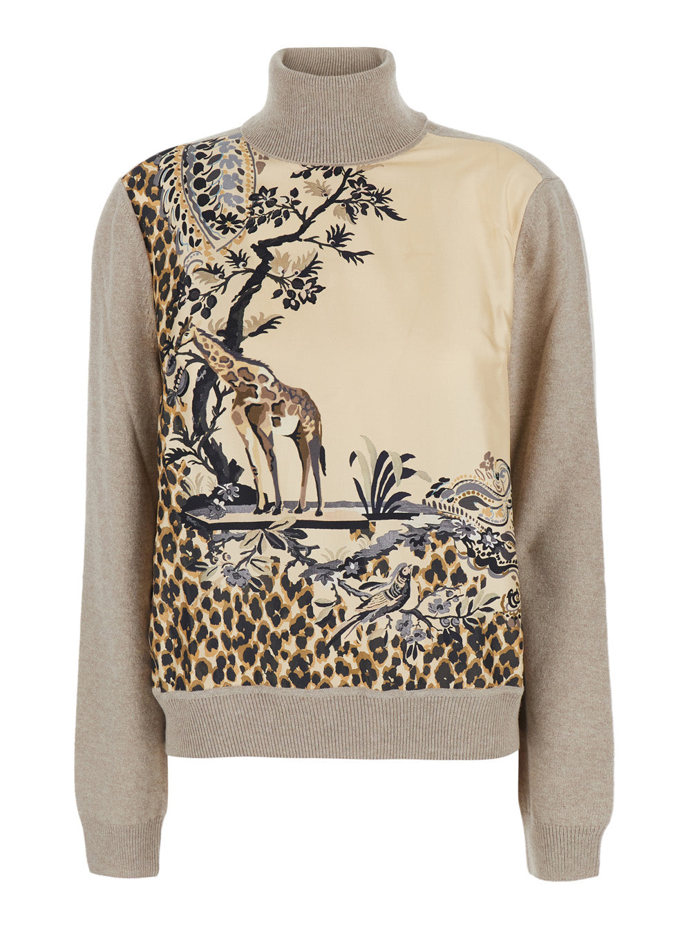 Etro Women Beige High-Neck Sweater With Front Print In Blend Wool For Women ETRO
