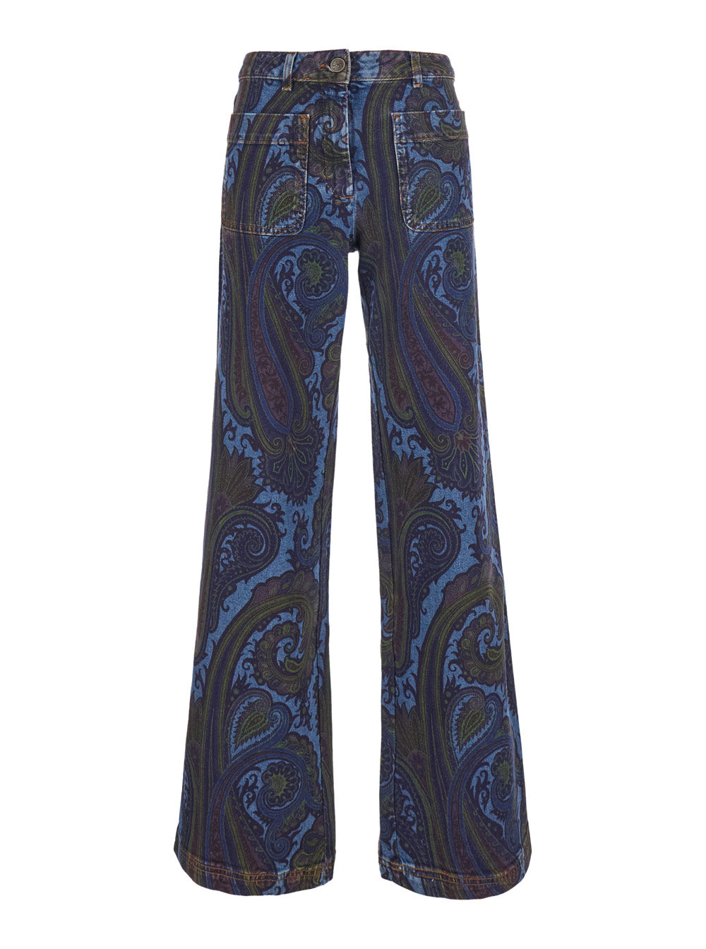 Etro Women Blue Jeans With Patch Logo On The Back And All-Over Print In Denim Women ETRO
