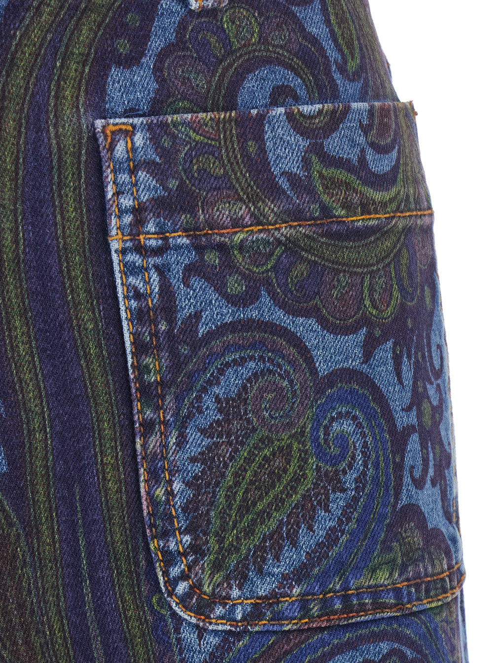 Etro Women Blue Jeans With Patch Logo On The Back And All-Over Print In Denim Women ETRO