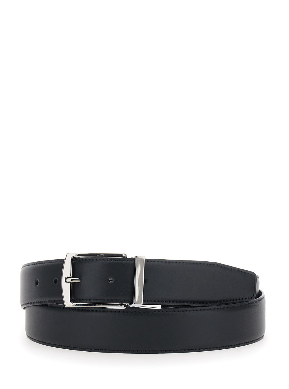 Giorgio Armani Men Reversible Belt With Metal Buckle And Logo, Tech Fabric, Black, Unisex GIORGIO ARMANI