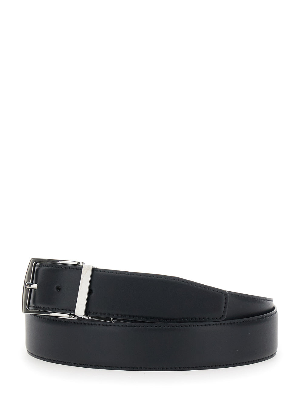 Giorgio Armani Men Reversible Belt With Metal Buckle And Logo, Tech Fabric, Black, Unisex GIORGIO ARMANI