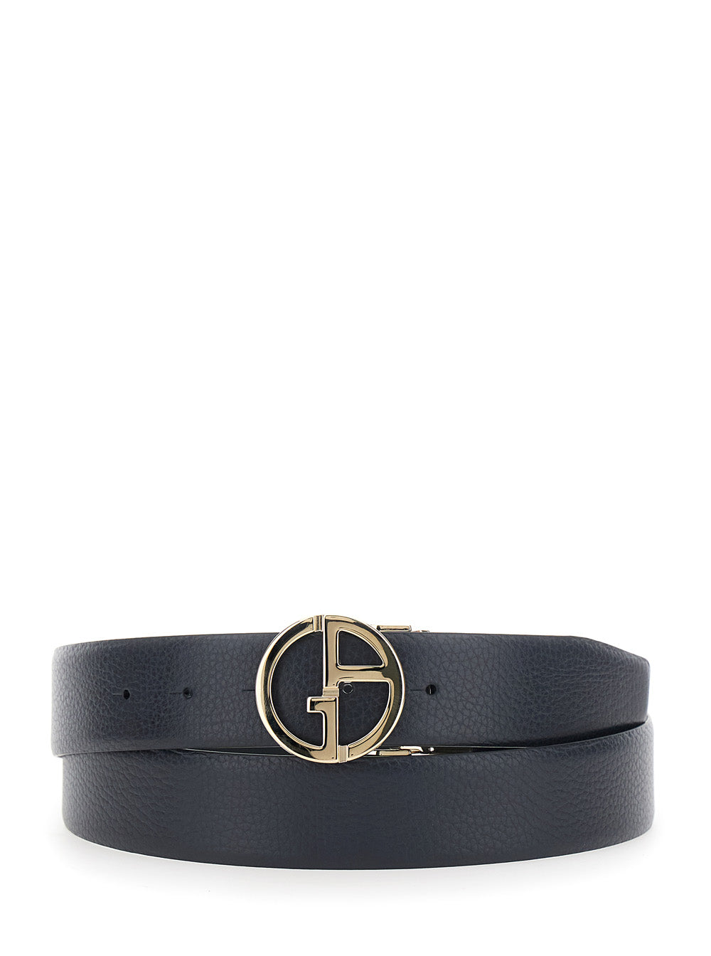 Giorgio Armani Men Reversible Belt With Ga Logo In Blue Leather Unisex GIORGIO ARMANI