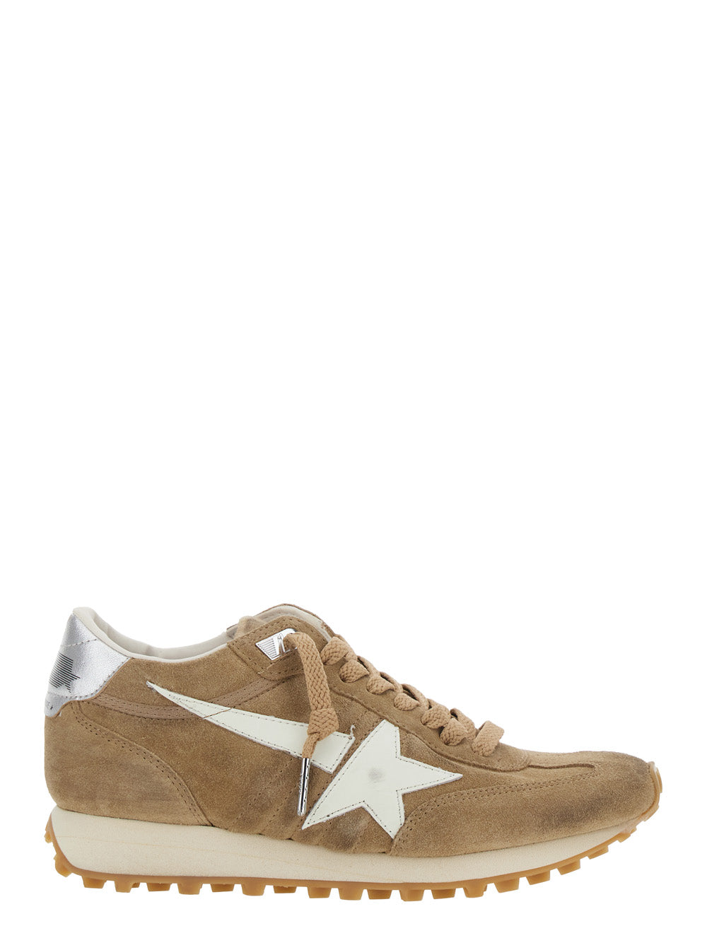 Golden Goose Women Running Marathon Sneakers With Suede Upper And Laminated Leather Beige Star Unisex GOLDEN GOOSE