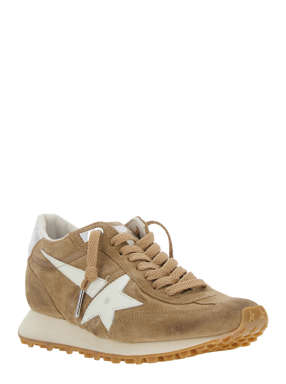 Golden Goose Women Running Marathon Sneakers With Suede Upper And Laminated Leather Beige Star Unisex GOLDEN GOOSE