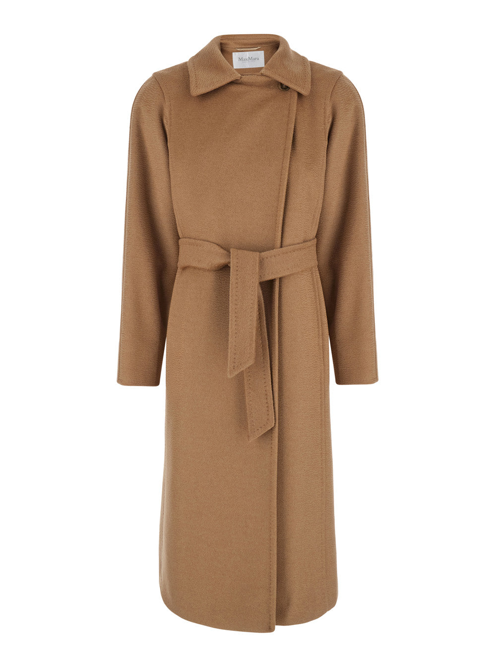 Max Mara Women Beige Coat With Off-Center Closure And Belt In Blend Wool Women MAX MARA