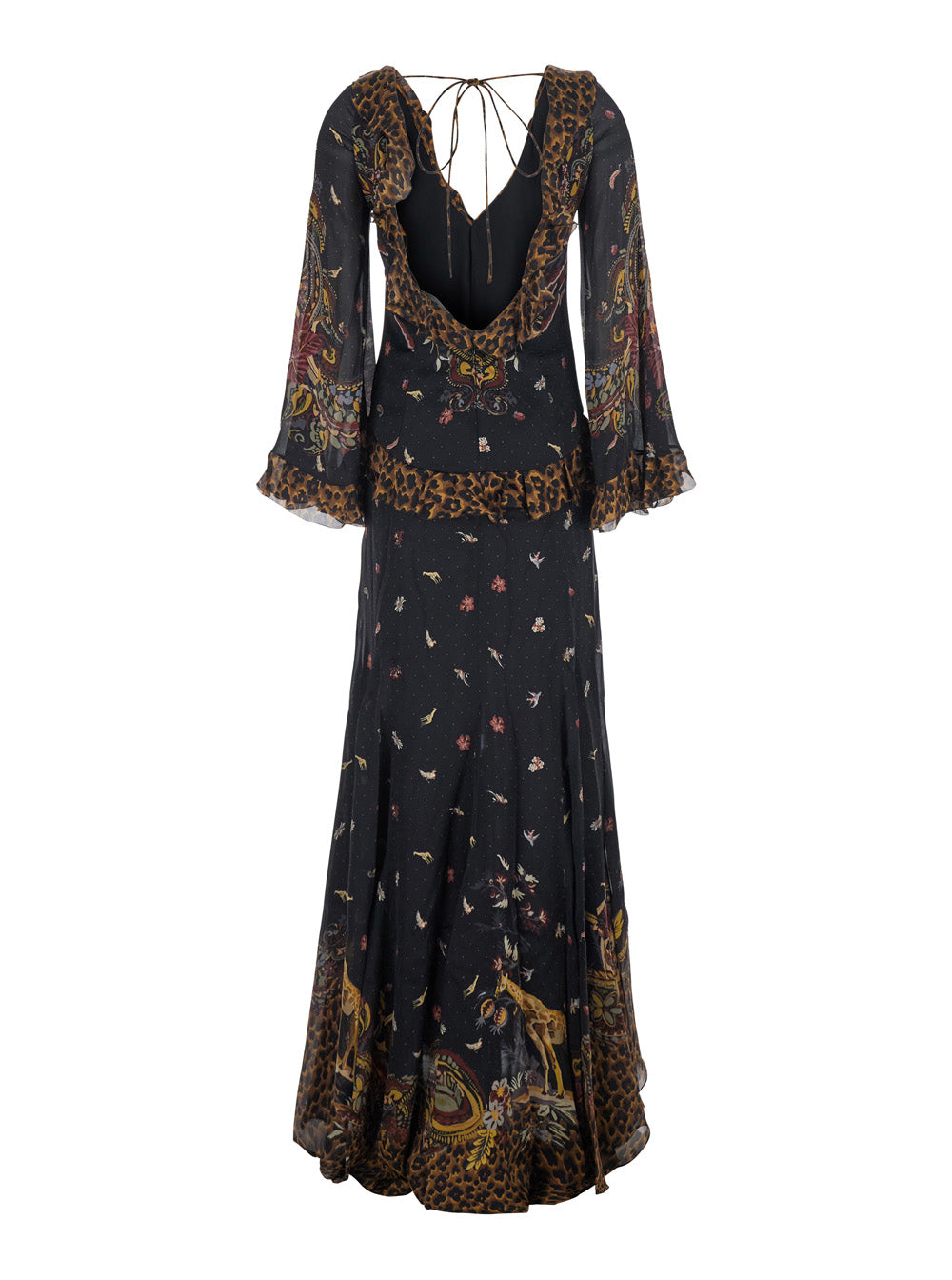 Etro Women Brown Long Dress With V-Neck And Ruffled Sleeves In Tech Fabric Women ETRO