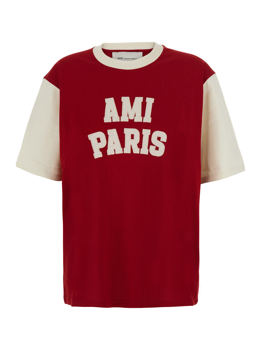 Ami Paris Women T-Shirt With Felt Embroidery Ami Paris And Short Sleeves In Red Cotton Unisex AMI PARIS