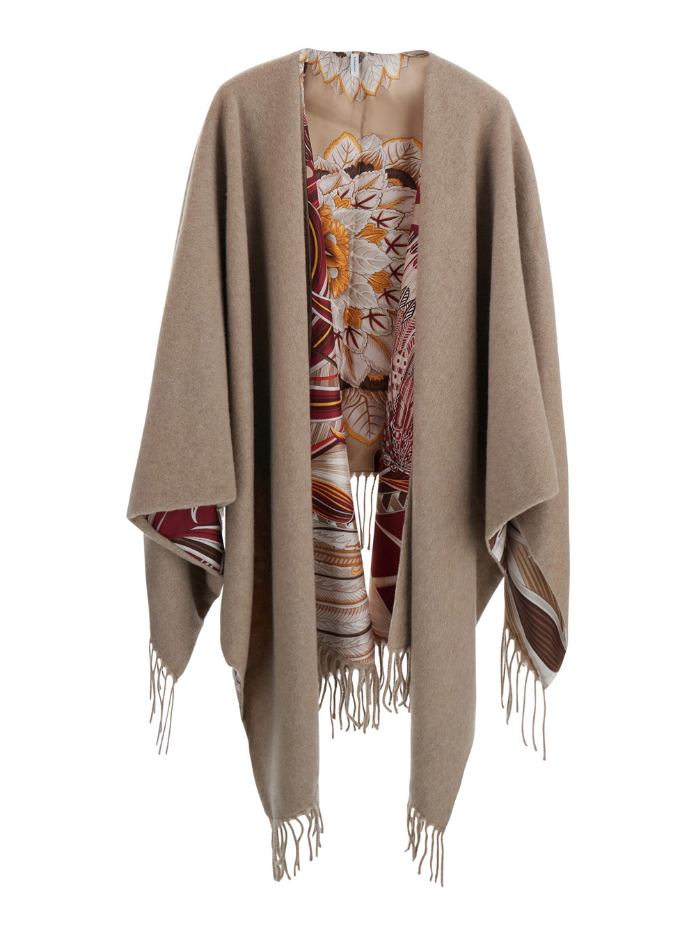 Ferragamo Women Beige Cape With High Collar And Leather Front Closure For Women FERRAGAMO