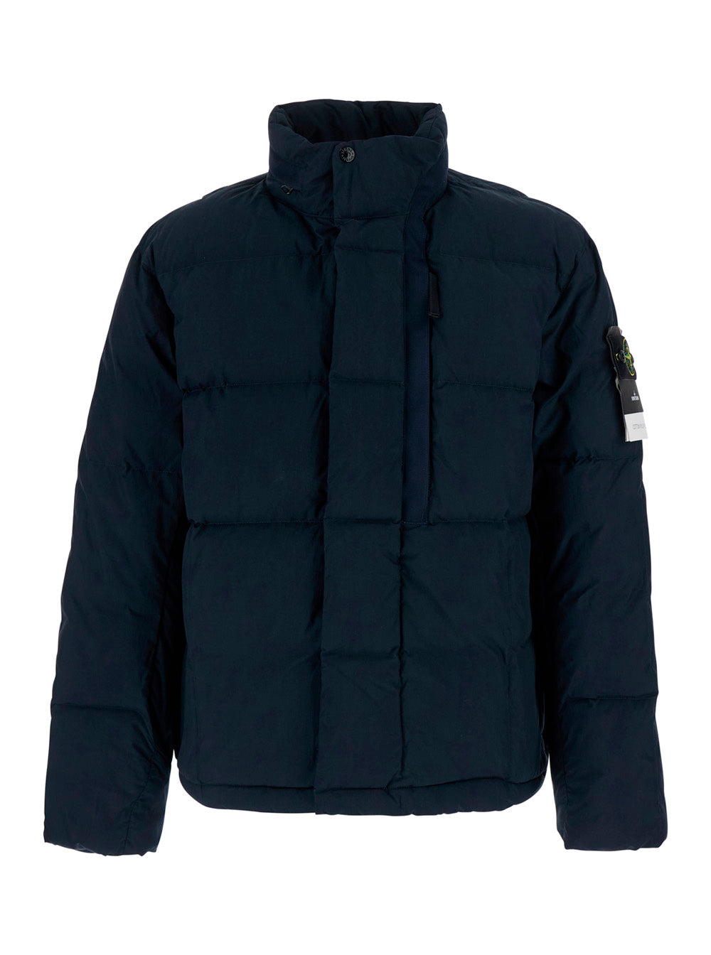 Stone Island Men Down Jacket With High Collar And Zip Closure In Blue Tech Fabric Unisex STONE ISLAND