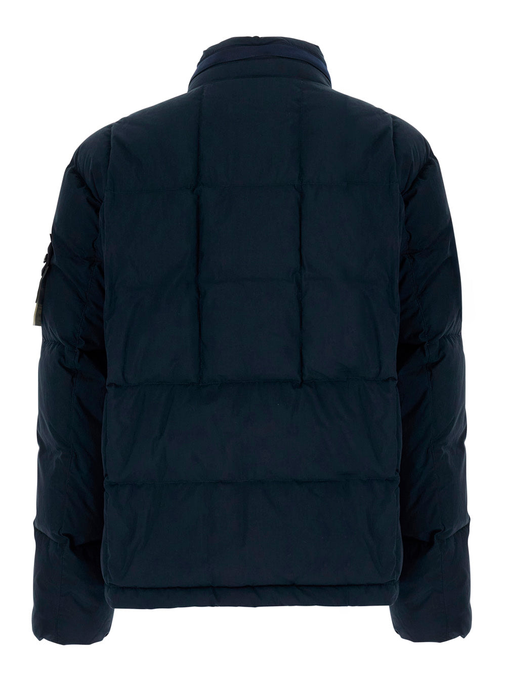 Stone Island Men Down Jacket With High Collar And Zip Closure In Blue Tech Fabric Unisex STONE ISLAND