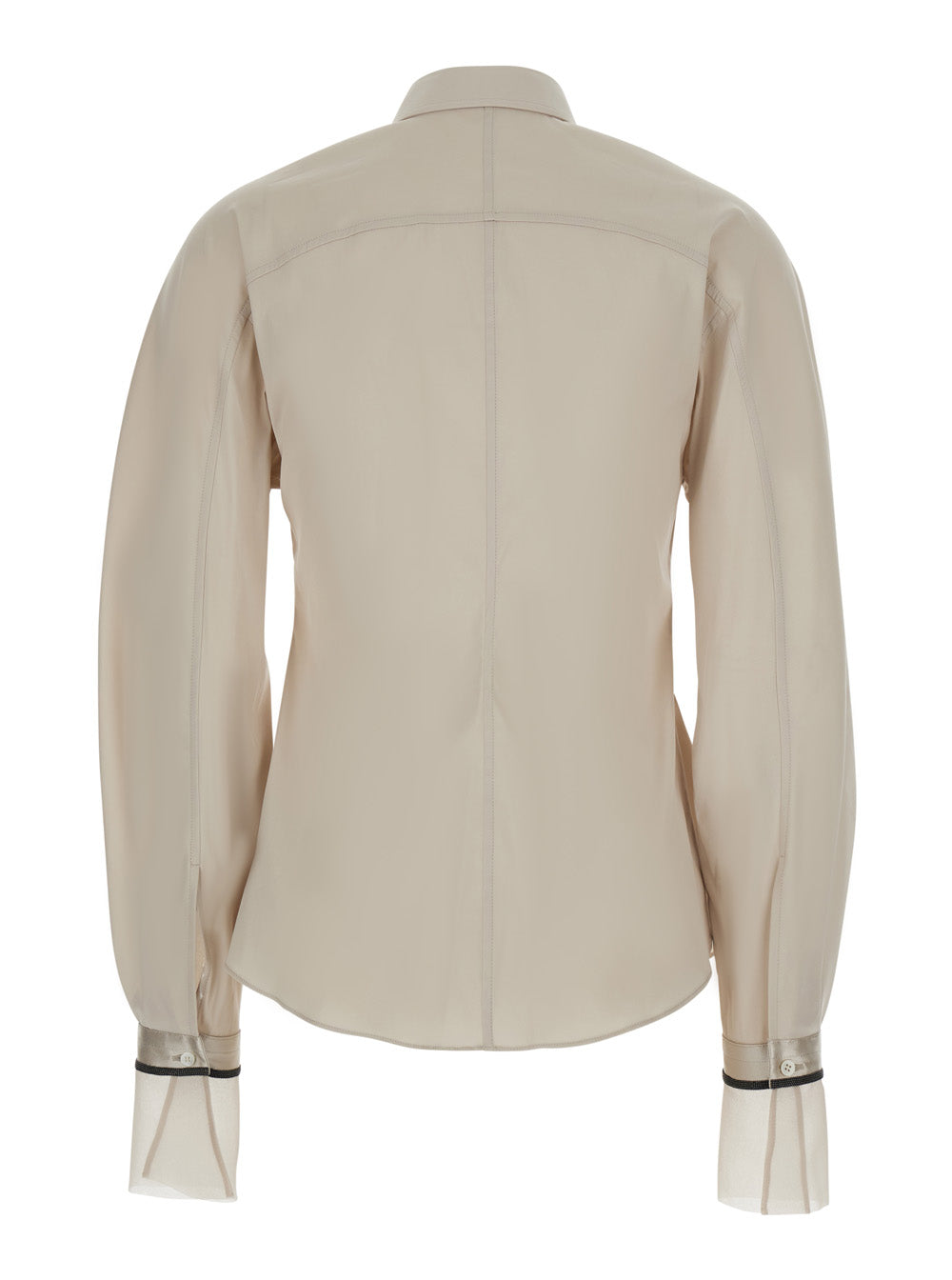 Brunello Cucinelli Women Beige Shirt With Monili Decorations On The Cuffs In Cotton Poplin Women BRUNELLO CUCINELLI